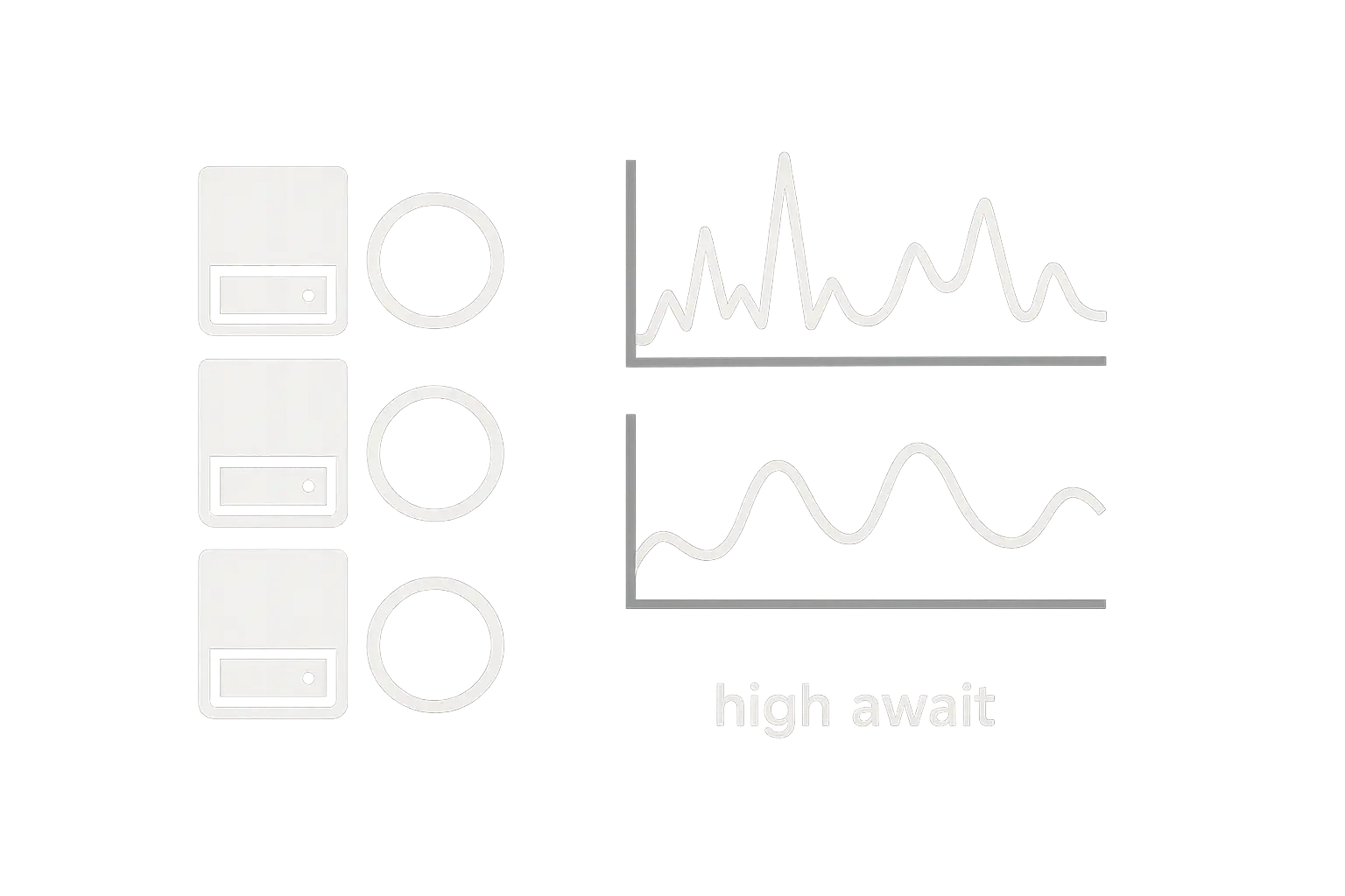 Textfreie Grafik zu IOPS-, Latenz- und Queue-Verhalten bei I/O-Einbrüchen