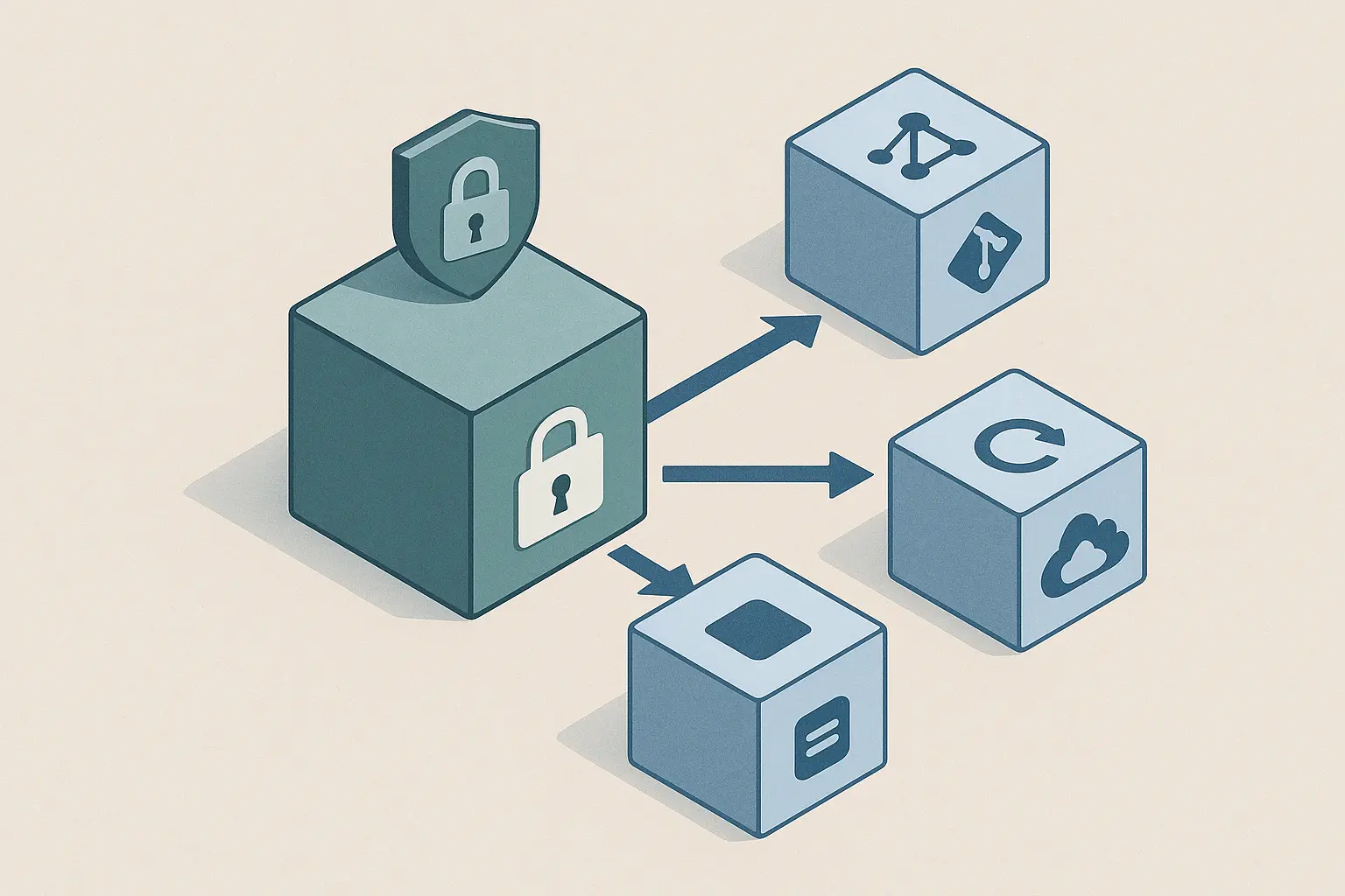 Isometrisches Architekturdiagramm von AIDE/Tripwire zu Git, CI und Objektstore