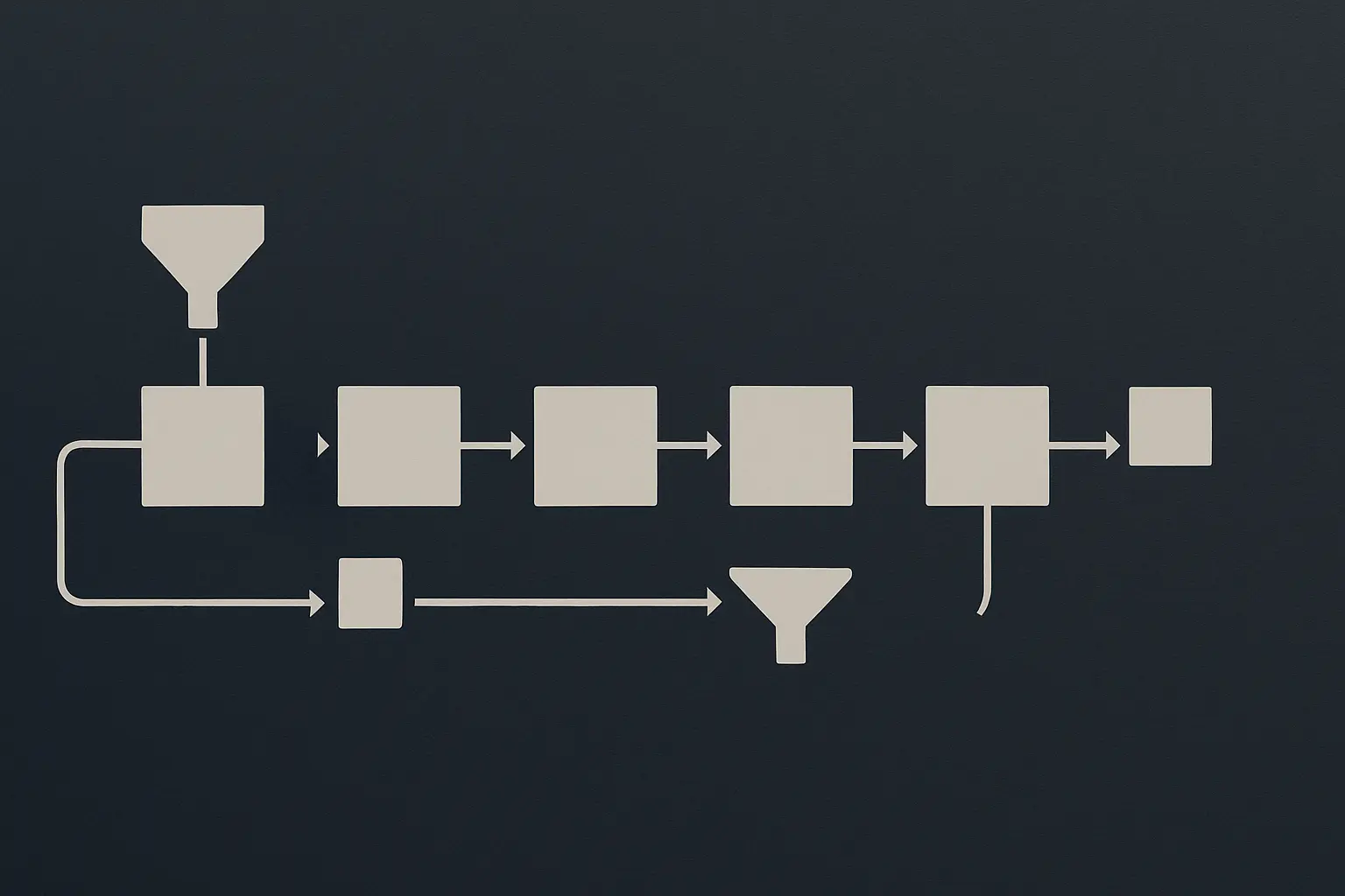 Textfreie Grafik einer Such- und Export-Pipeline mit markierten Engpassstellen.