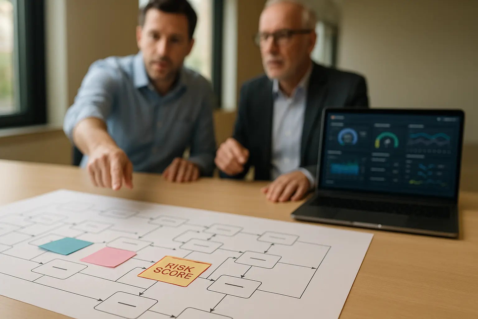 IT- und Compliance-Verantwortliche prüfen ein Abhängigkeitsdiagramm zur Absicherung von Drittanbieter-Ausfällen in der...