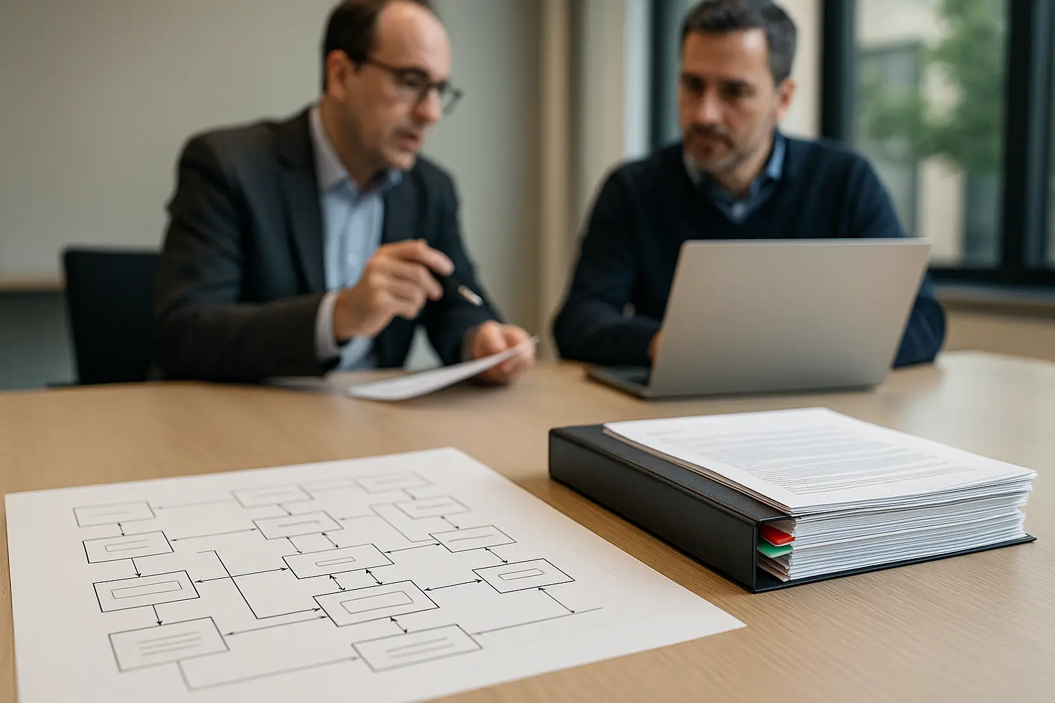 Audit-Review mit Architekturdiagramm und Evidenzdokumenten für Lieferantenprüfung