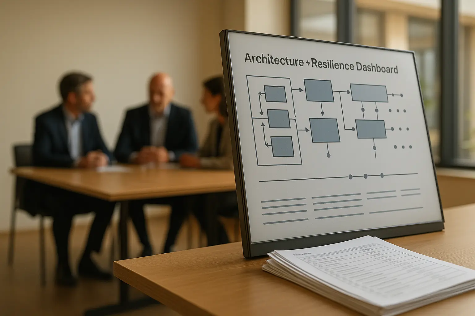Resilienz-Dashboard mit Systemblöcken und KPI-Übersicht im Risiko-Committee-Kontext
