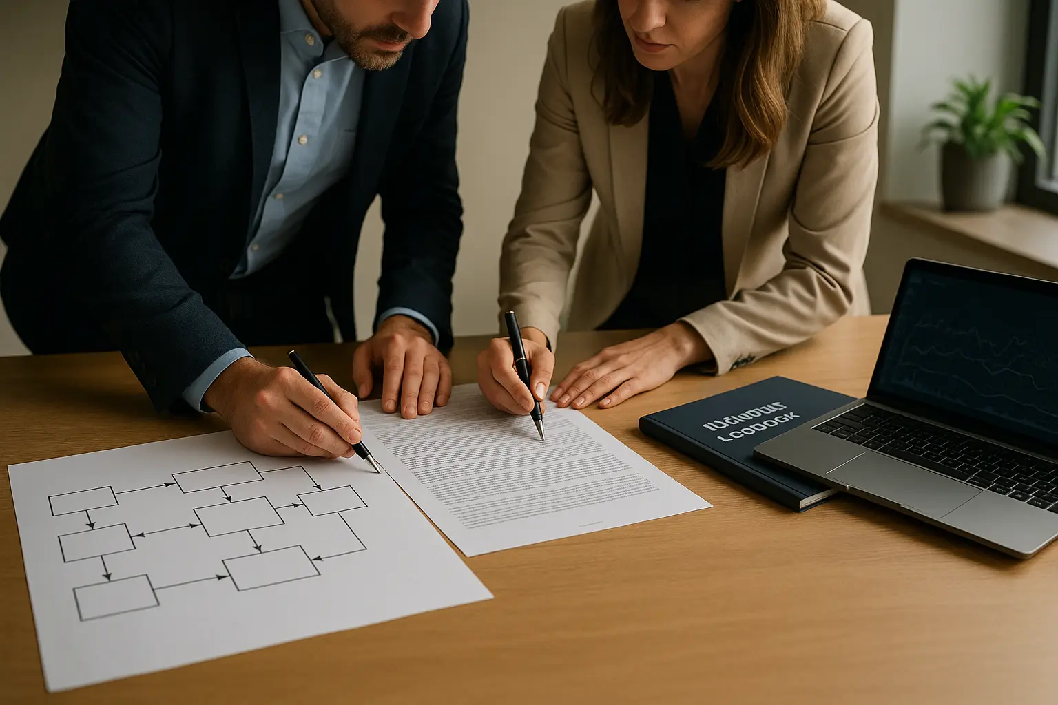 IT- und Compliance-Verantwortliche prüfen Verträge und ein Architekturdiagramm zur Bewertung eines kritischen Zulieferers...