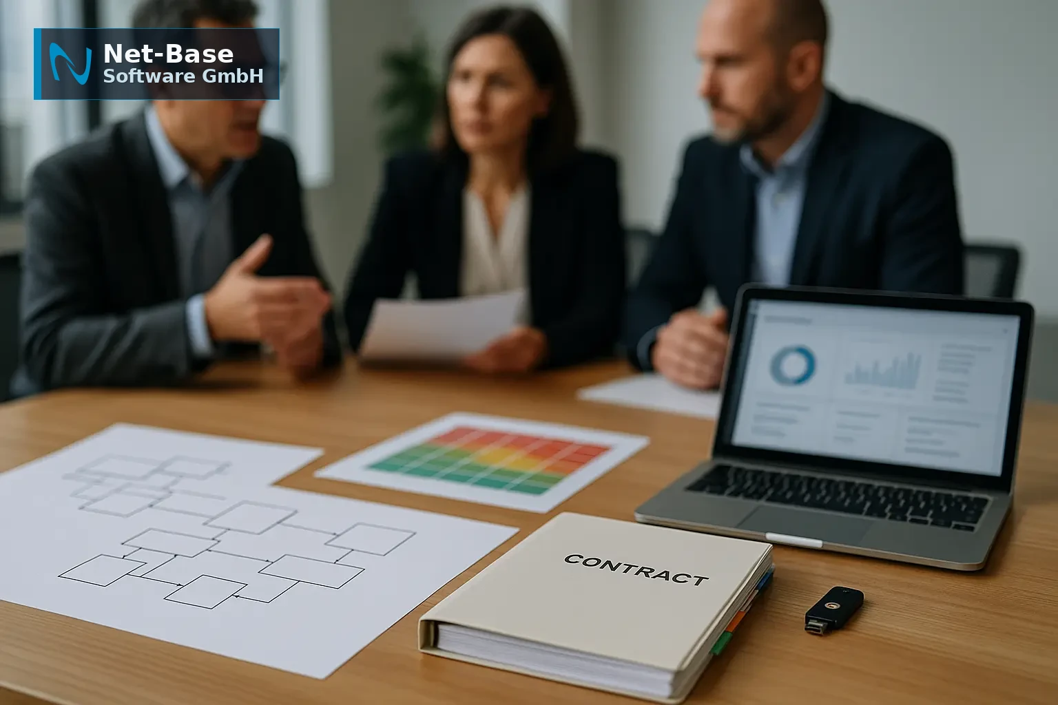 Compliance- und Security-Workshop mit Architekturdiagramm und Risikomatrix zur Auswahl eines IT-Dienstleisters