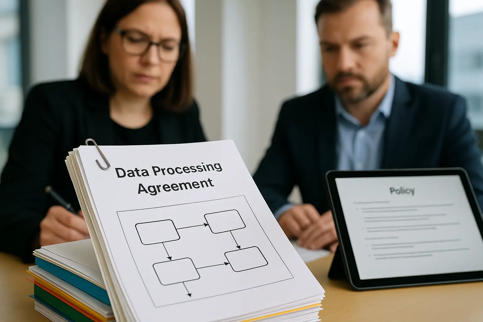 Audit-Situation mit AVV-Unterlagen und textfreiem Datenflussdiagramm