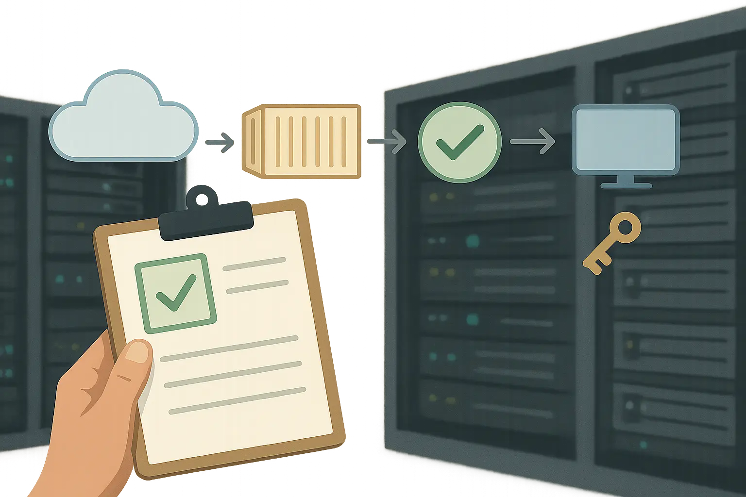 Textfreie Grafik eines Exit- und Datenexport-Flusses aus einer Cloud in ein Zielsystem
