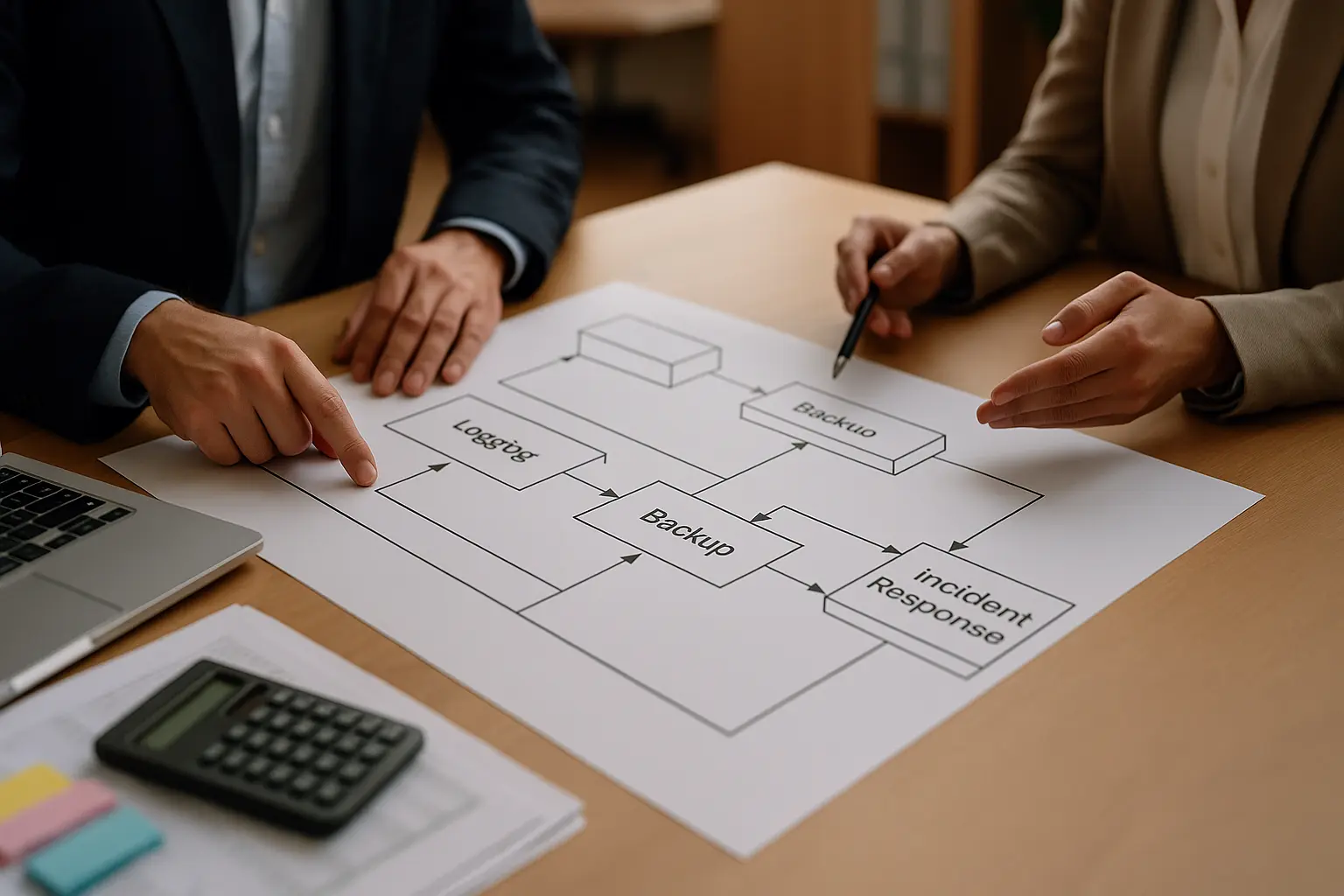 Architekturdiagramm und Budgetunterlagen zur Planung von NIS2-Investitionen in Technik, Personal und Prüfungen