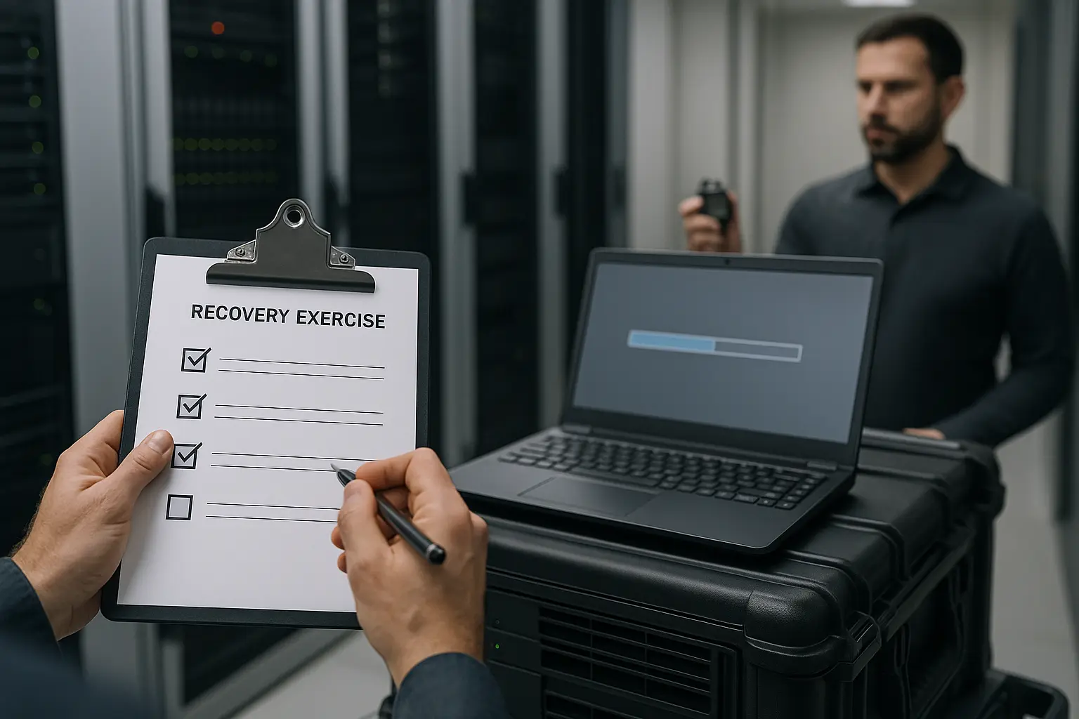 Wiederherstellungsübung mit Checkliste und Backup-System zur Messung von RTO und RPO