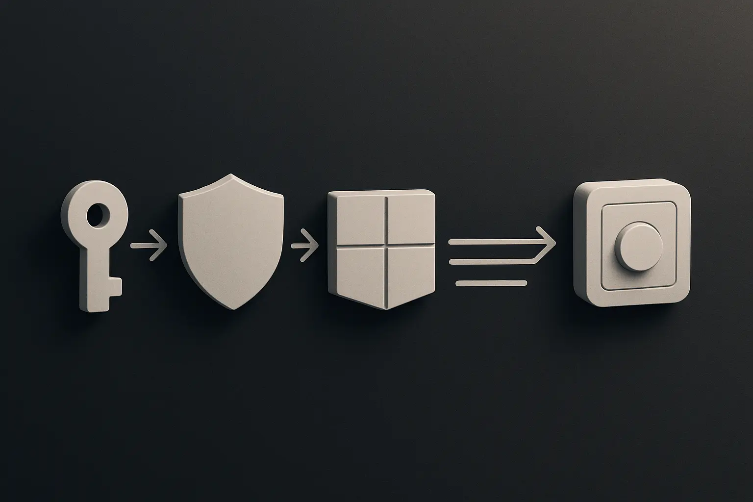 Textfreie Grafik, die eine Prioritätsreihenfolge zentraler Security-Controls als verbundene Module darstellt.