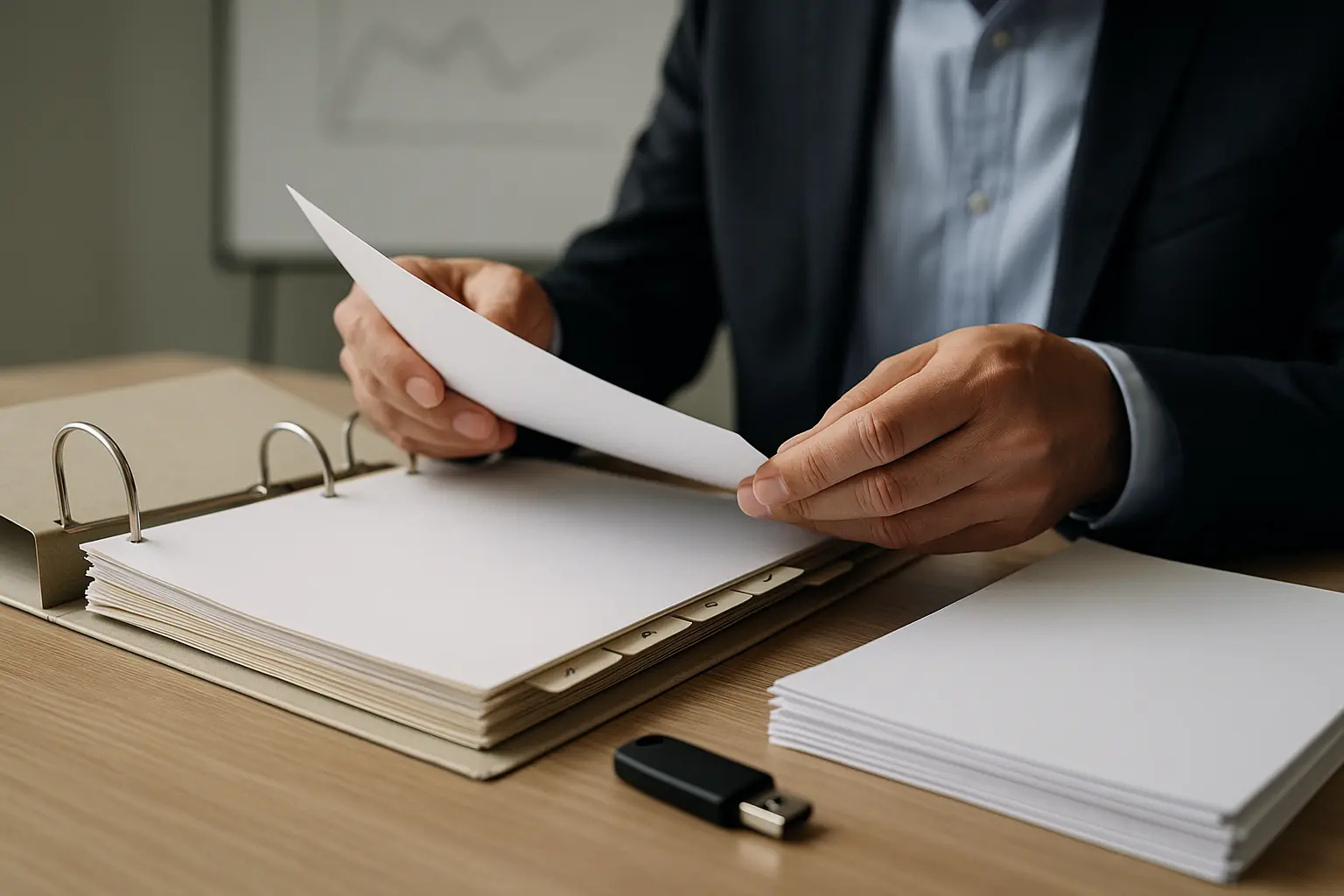 Audit-Situation mit Ordner, neutralen Reports und Sicherheits-Token als Hinweis auf Nachweise und Zugriffsschutz.