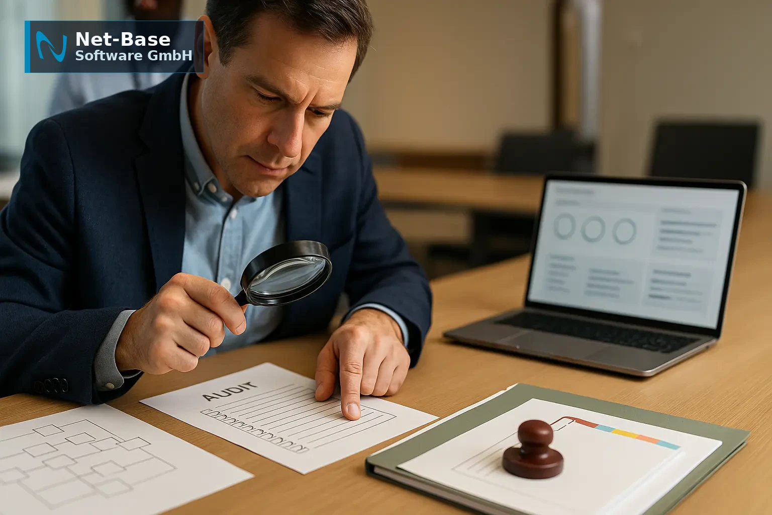 Audit- und Governance-Unterlagen mit textfreiem Architekturdiagramm als Motiv für Zertifizierungsstrategie im IT-Team